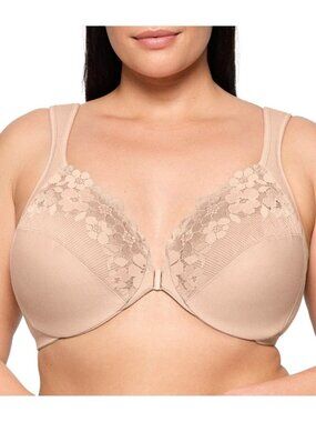 Glamorise Plus Size Front-Closure Cotton Wonder Underwire Bra #1241 - Cafe